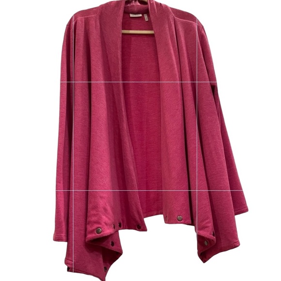 LOGO By Lori Goldstein Draped Throw Cardigan With Stud Detail. Pink 2X - Picture 3 of 12
